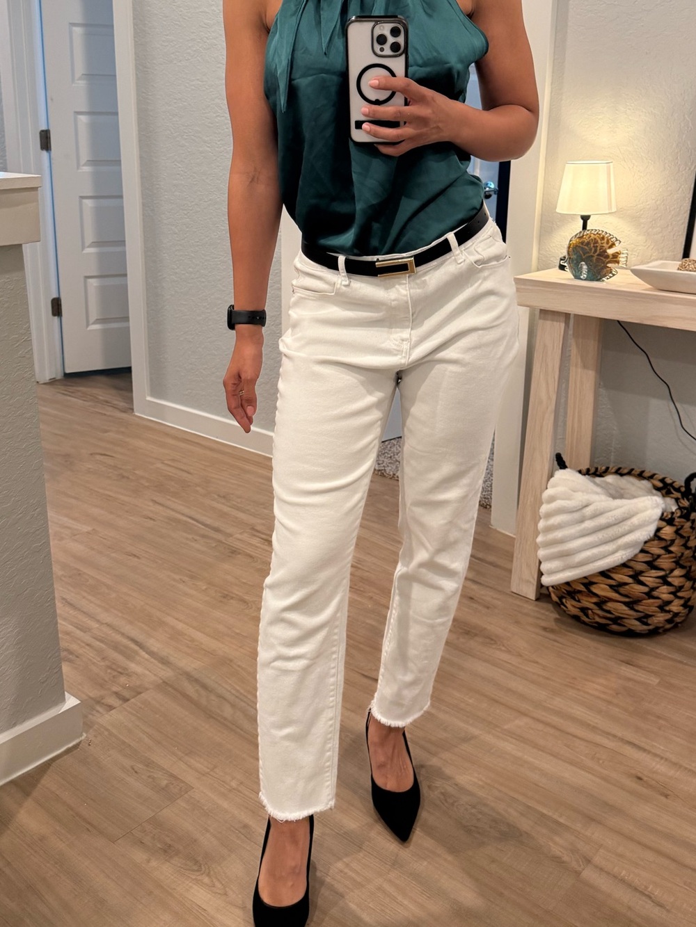White Frayed Hem Skinny Jeans
